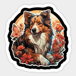 Collie  Dog Vintage Floral Sticker